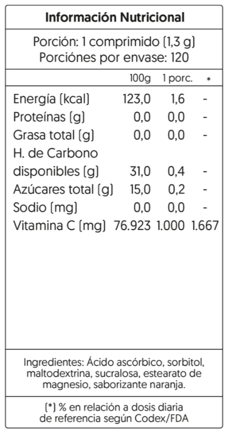 Vitamina C 1000mg masticable Vegano